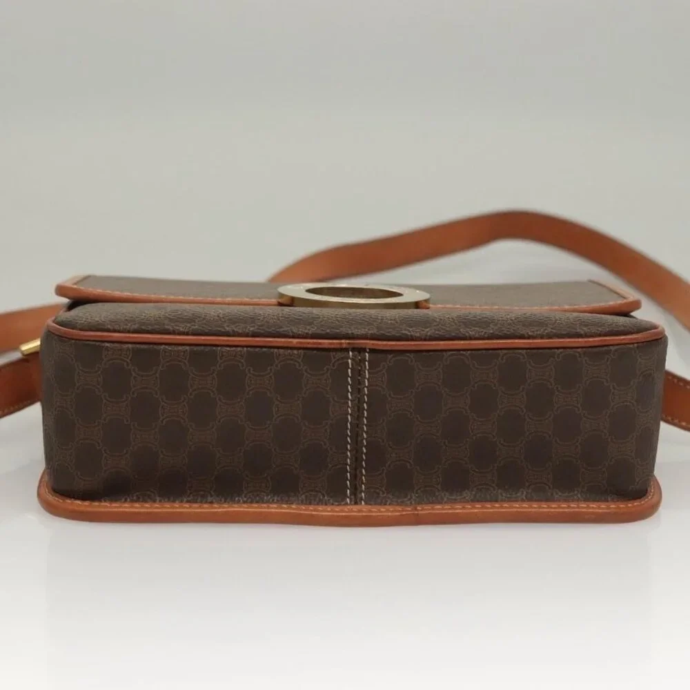 Authentic CELINE Macadam Canvas Shoulder Bag PVC Leather Brown Gold - Picture 12 of 16